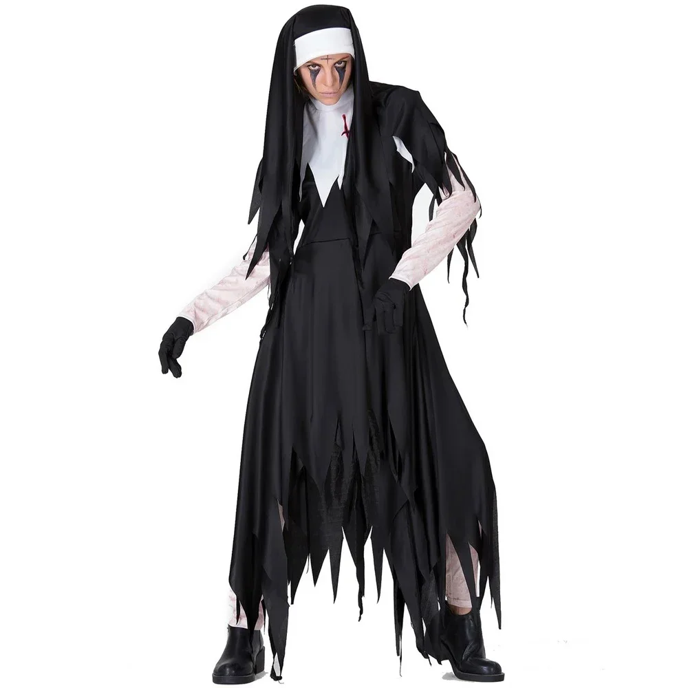 Costume da festa di Halloween Costume da suora sexy da donna nera Abito irregolare uniforme da monaco fantasma religione araba