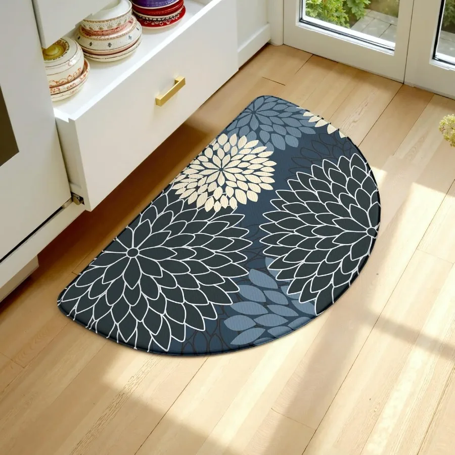 

Half Circle Kitchen Mats for Floor Cushioned Anti FatigueSemi Round Floral Boho Kitchen Rug Non Slip Waterproof Kitchen Carpet