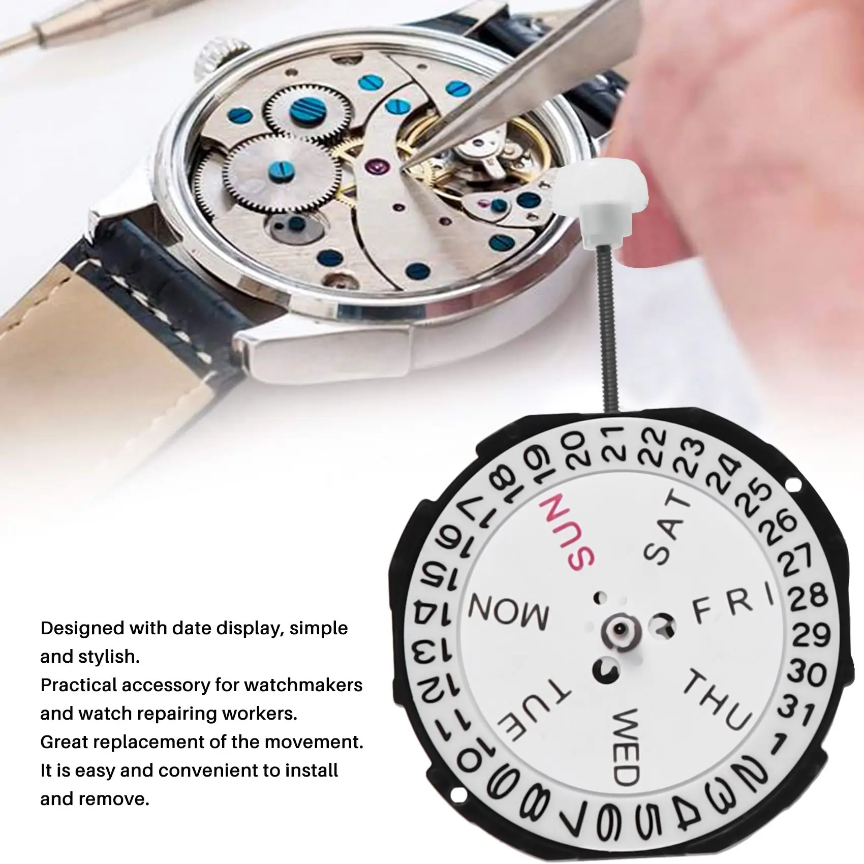 Watch Movement, Three Hands Movement Movement Quartz Watch Movement, SL28 for Watch Repair Accessory Men(Dual Calendar)
