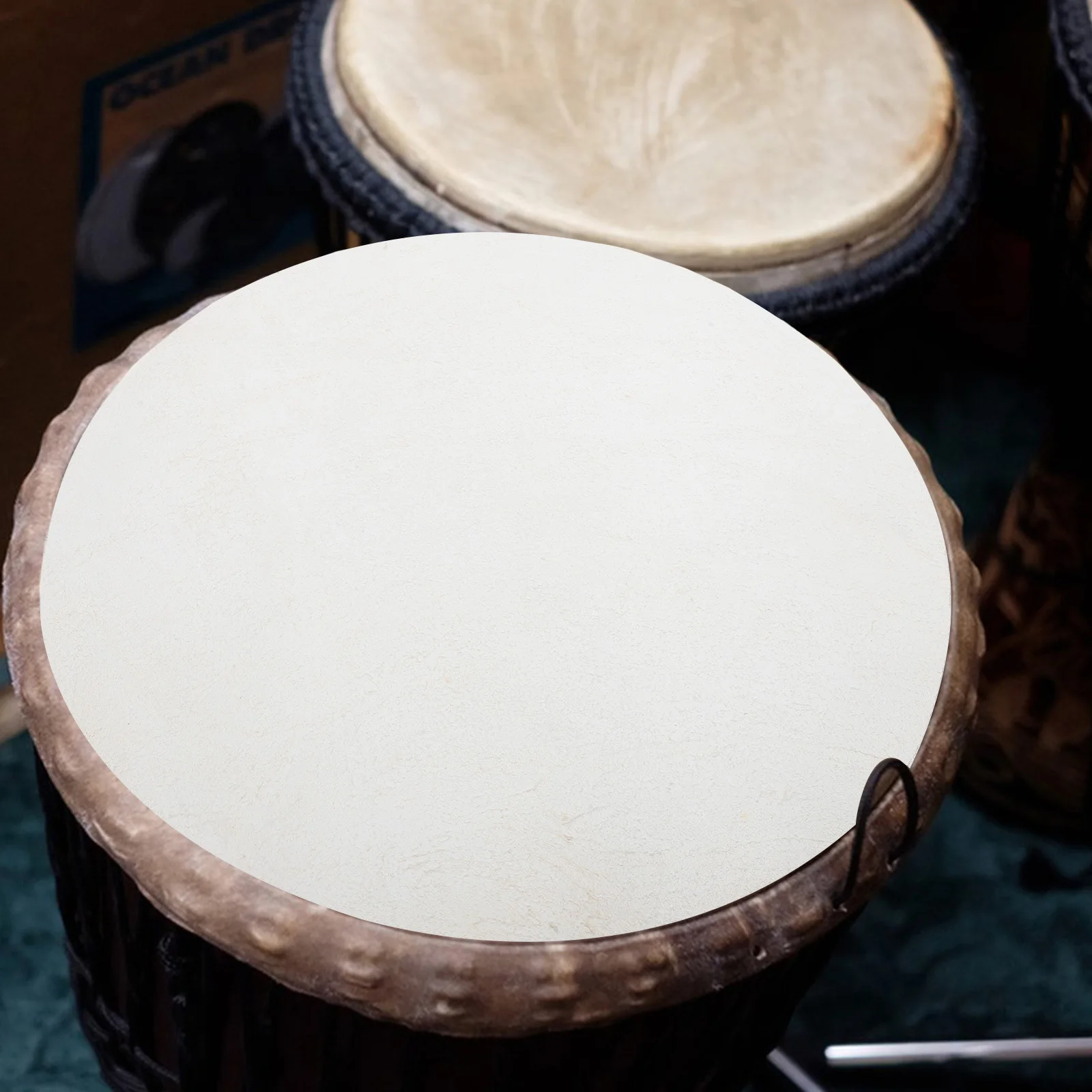 

Goat Skin Djembe Head 15.72 Inch Natural Flat Round Drum Skin Replacement Drum Membrane for Performance Teaching Instrument