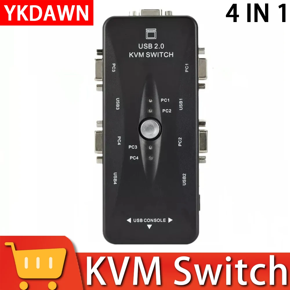 YKDAWN Boîtier de commutation USB2.0 répartiteur VGA 4 porty komutateur KVM imprimante souris clavier clé USB partage adaptateur