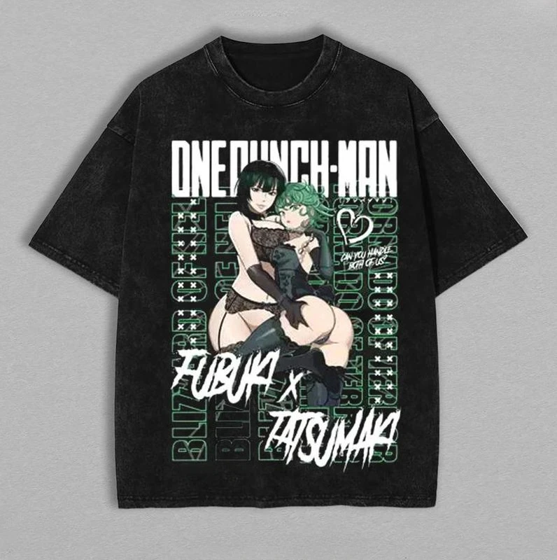 One-Punch Man Anime Fubuki Tatsumaki Graphic T Shirt Harajuku Washed T-shirt Men Women Clothes Oversized Cotton Short Sleeve Tee