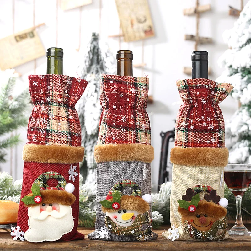 1PC Christmas Red Wine Bottle Bag Cover Snowman Stocking Christmas Gift Bags Xmas Sack Packing Navidad Presents New Year Decor