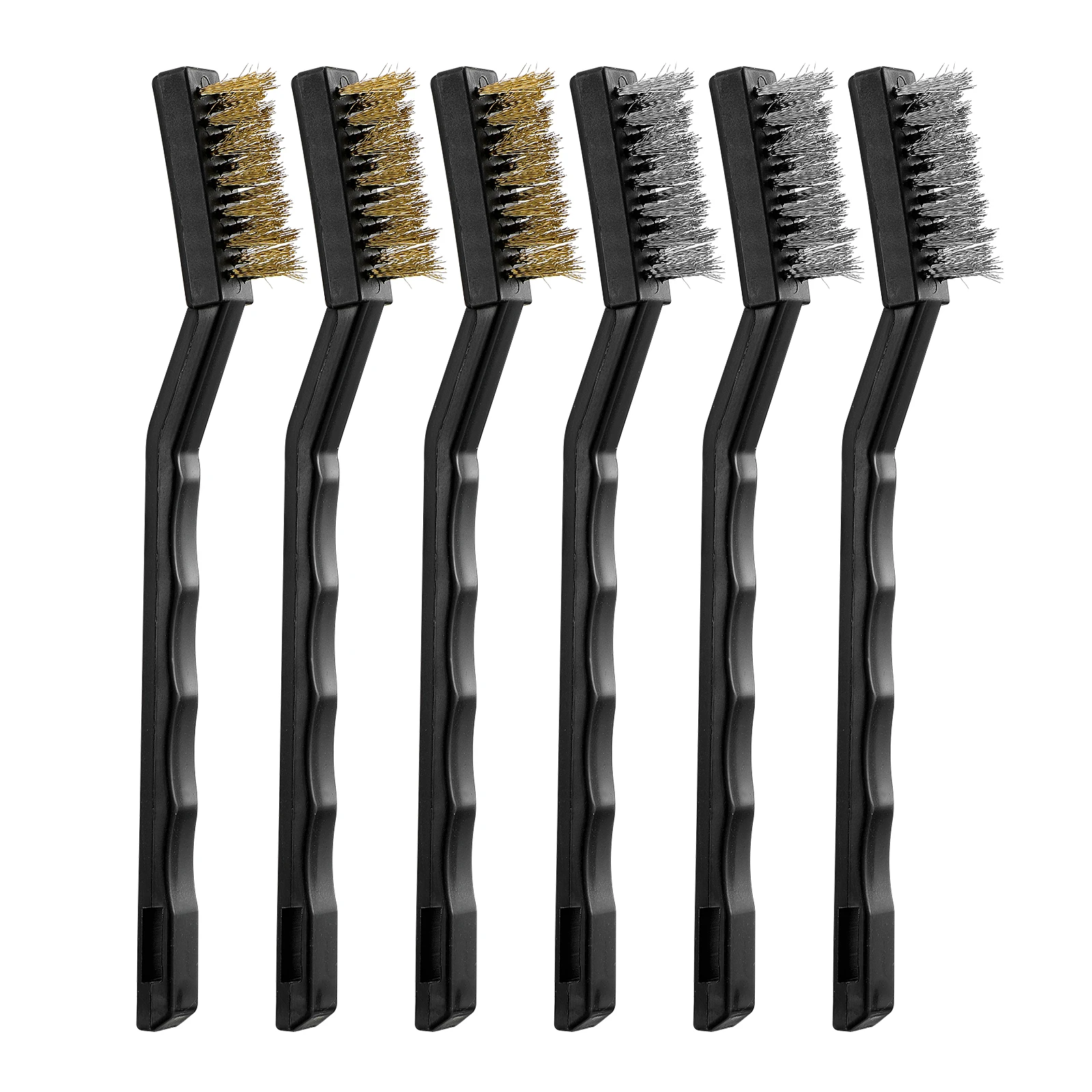 6pcs Industrial 18cm Long Handle Scratch Brush Brass Stainless Steel Wire Cleaning Tools Curved Home Use