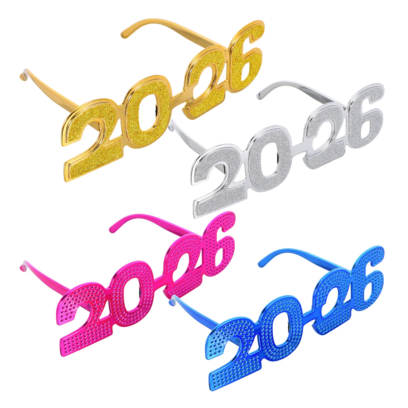 

4Pcs 2026 Number Glasses Glitter Happy New Year Eyewear Graduation Party Supplies Photo Booth Props Festive Celebration