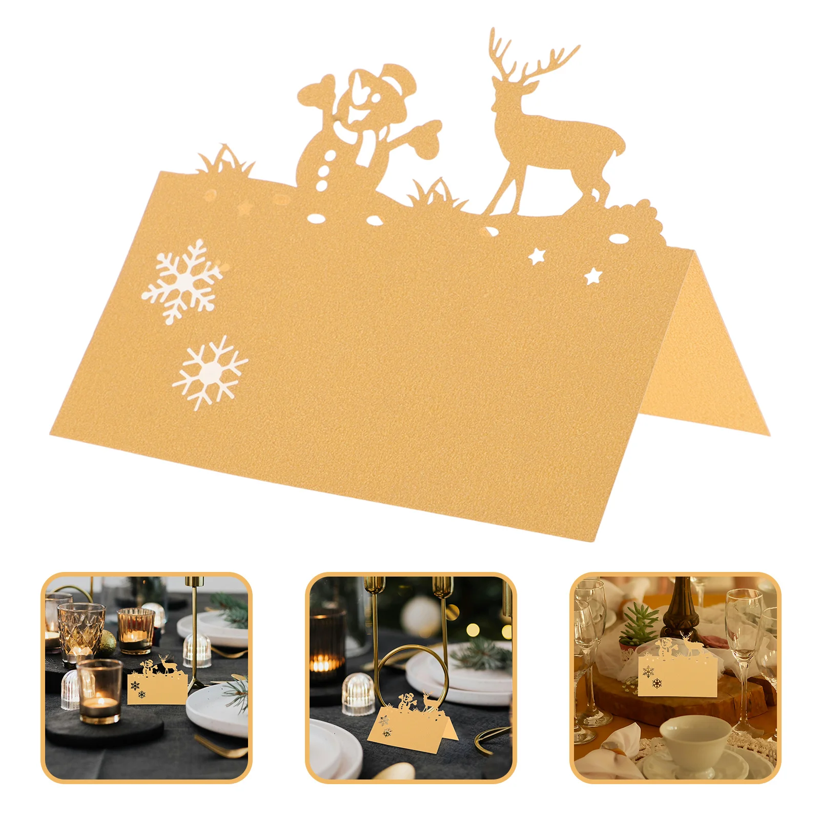 

50Pcs Name Tent Cards Reindeer Snowman Cutout Design Festive Place Cards for Christmas Wedding Party Table Setting Decoration
