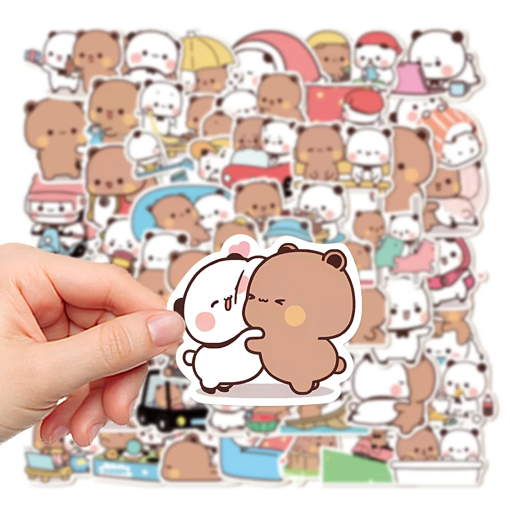 50sheets/set Bear Cute Bear and Panda Stickers Waterproof PVC Cartoon Bear and Panda Stickers Cartoon Panda Bubu Dudu Stickers