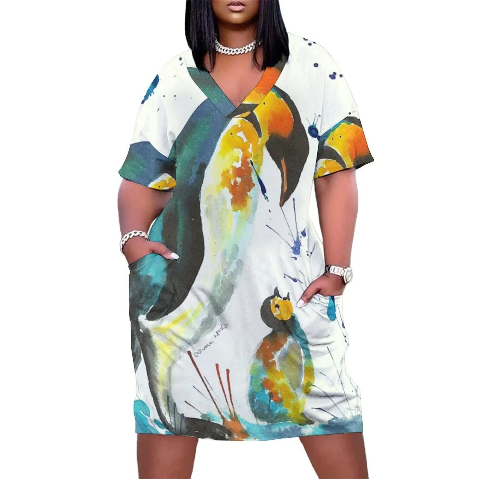 

Mother and Baby Penguins Loose Pocket Dress women's luxury party dress Summer dresses for women