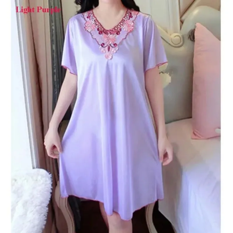 1 Pc Women Lace Stitching Loose Nightdress Summer Fashion Elegant Short Sleeve Pajamas Nightdress