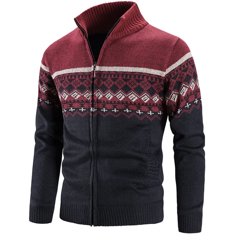 New Men's Winter Thick Fleece Knitwear Cardigan Solid Slim Fit Outwear Coats Male Casual Stand Collar Zipper Sweatercoat Jacket