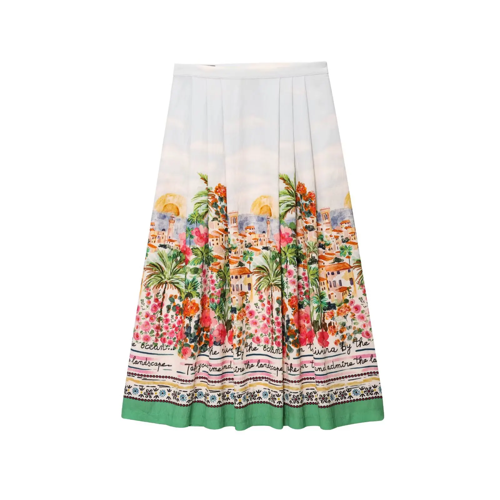 

2025 summer new products, women's clothing, European and American style printed cape style high-waisted temperament Midi skirt