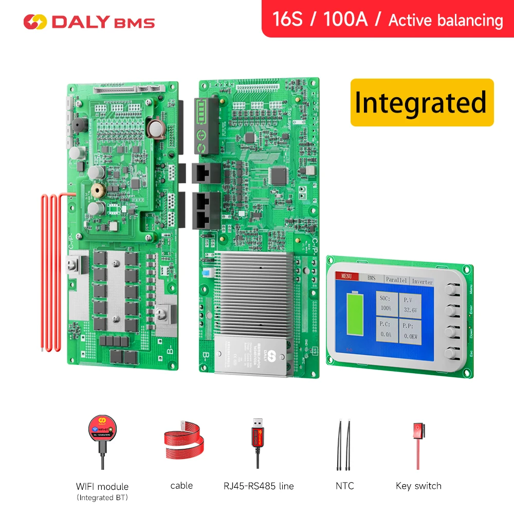 DALY Smart BMS Energie-omvormer BMS Actieve Balancer 8S 24V 16S 48V 100A Li-ion/Lifepo4 Batterij BMS voor Deye Victron Omvormer