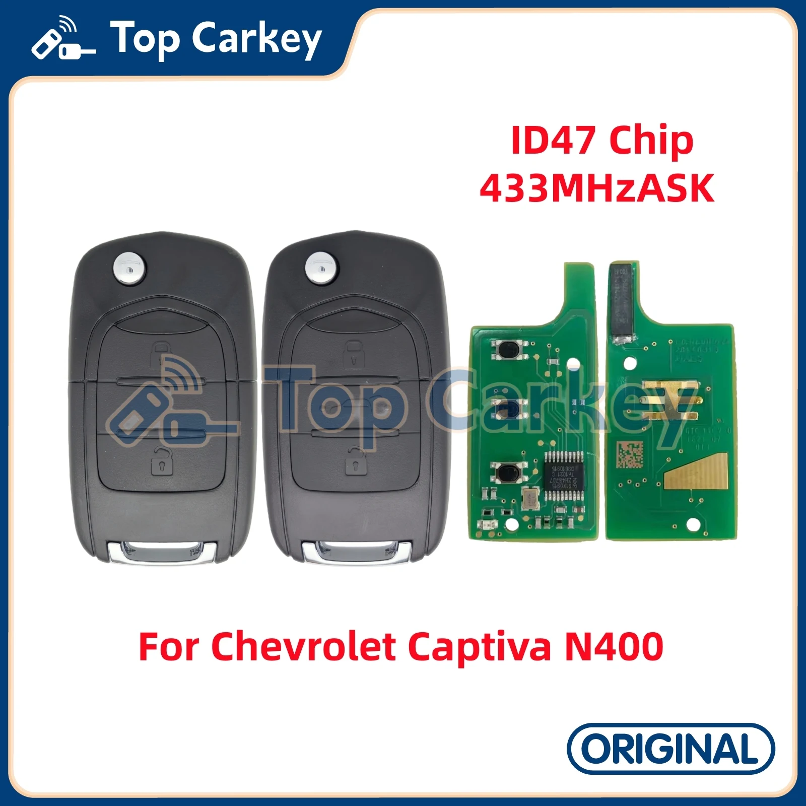 TopCarkey Originale Flip Pieghevole Chiave A Distanza Fob ID47 PCF7961X Chip 433 MHz per Chevrolet Captiva Chevrolet N400