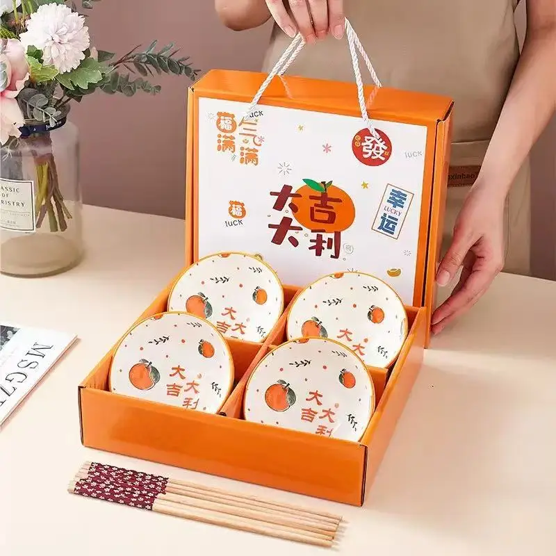Underglazed Bowl - Big Luck Big Prosperity Ceramic Bowl & Chopsticks Set Tableware for Home Dining, Opening Ceremony Gift - Image 3