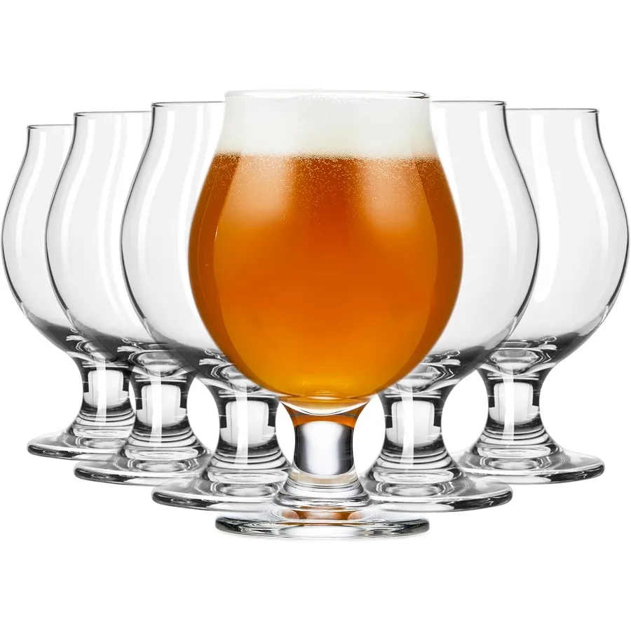 

Entertaining Essentials Belgian Beer Glasses 13 oz Craft Beer Glasses Set of 6 for Belgian Ales Unique Tulip Beer Glasses for E