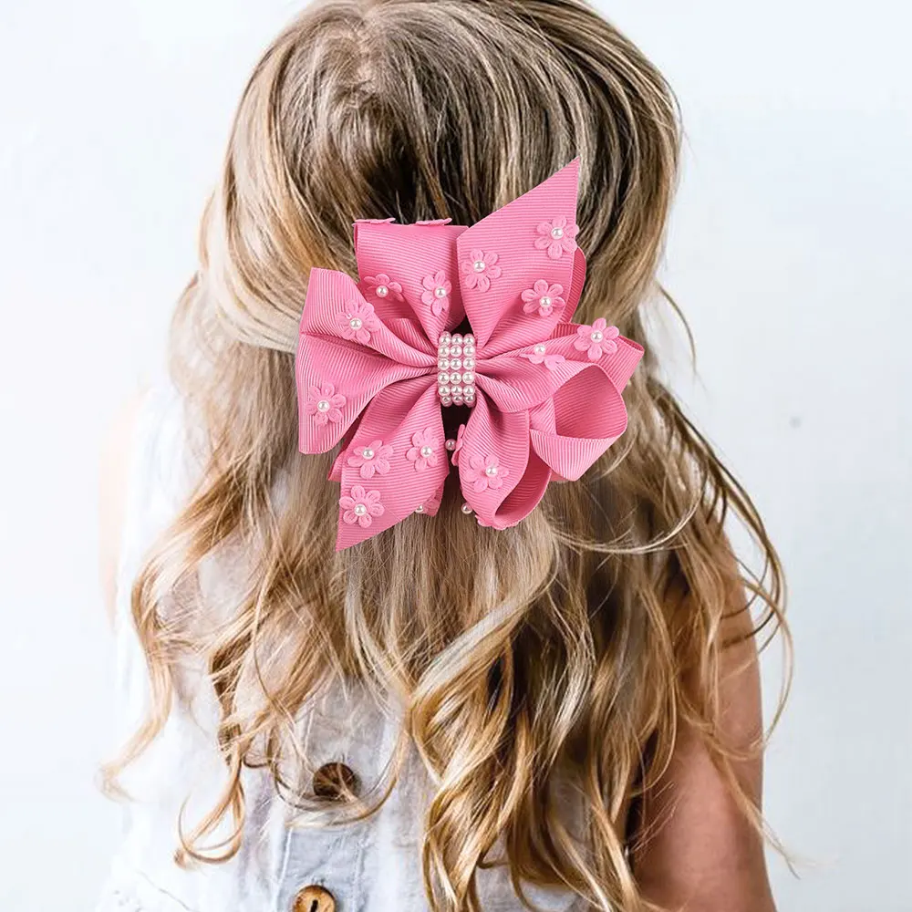 Sweet Pearl Bow Hairpin Solid Ribbon Bowknot Hair Clip Kawaii Barrettes Headwear Hair Styling Tools Boutique Accessories