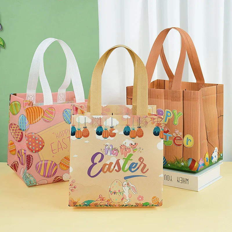 

2/4PCS Happy Easter Nonwoven Fabric Rabbit Bunny Egg Cartoon Gift Bags Kids Favors Happy Easter Party Packaging Tote Bags Pouch