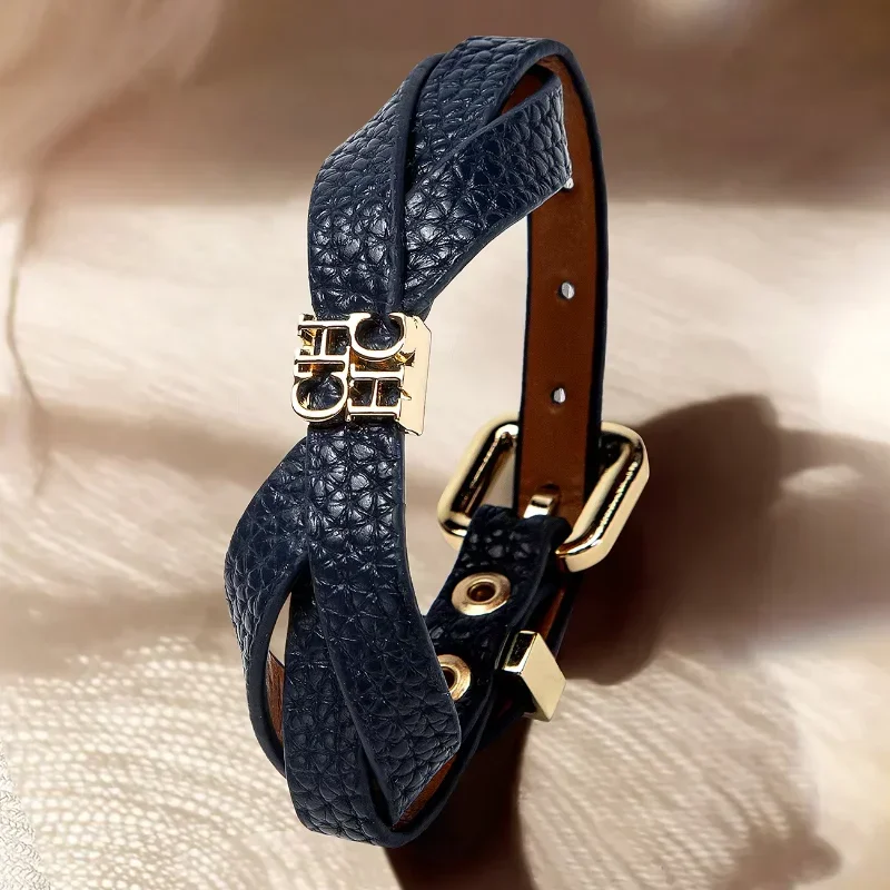 CH Exquisite Braided Leather Bracelet Monogram Logo Accent Adjustable Buckle Premium Texture Daily Wear Fashion Accessory Gift