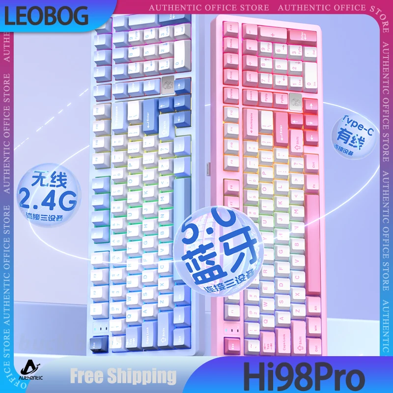 

LEOBOG Hi98Pro Механическая игровая клавиатура 3 режима 2,4G Bluetooth Беспроводная клавиатура Колпачки для клавиш PBT Hi98 Pro Пользовательская игровая клавиатура Подарки