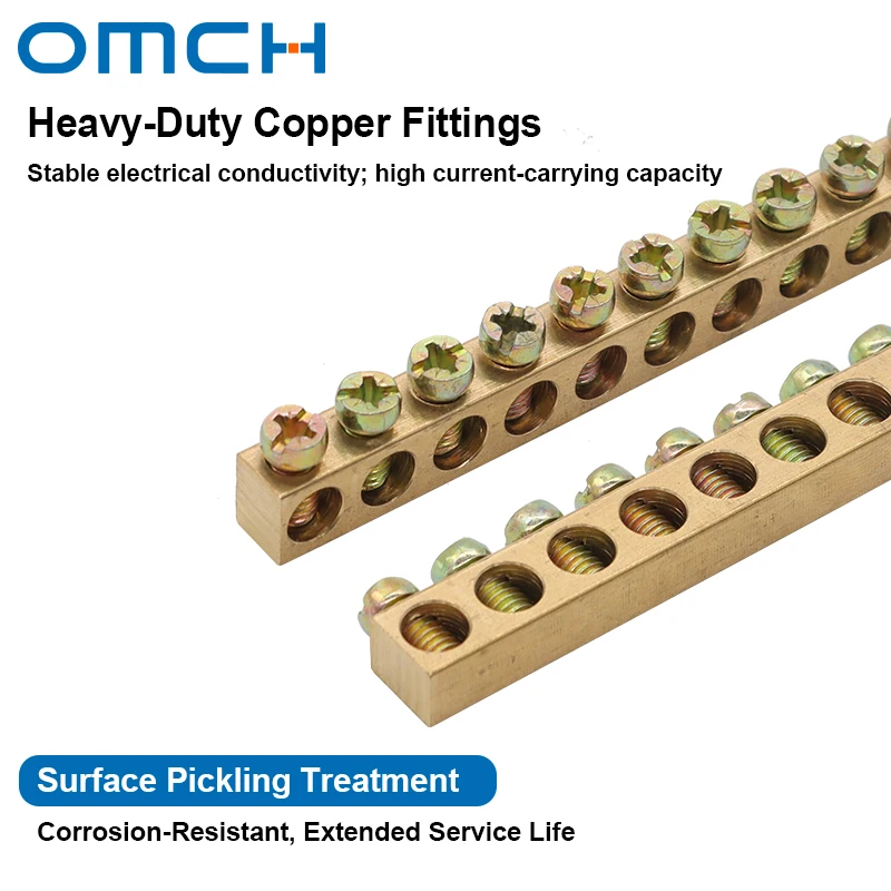 OMCH Terminal Bar 7x10 9x14mm Brass Ground Neutral Block High Conductivity Bridge Connector for Power Distribution Cabinet