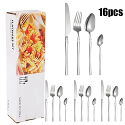 16pcs Stainless steel tableware suit steak knife and fork dessert spoon restaurant hotel kitchen utensils