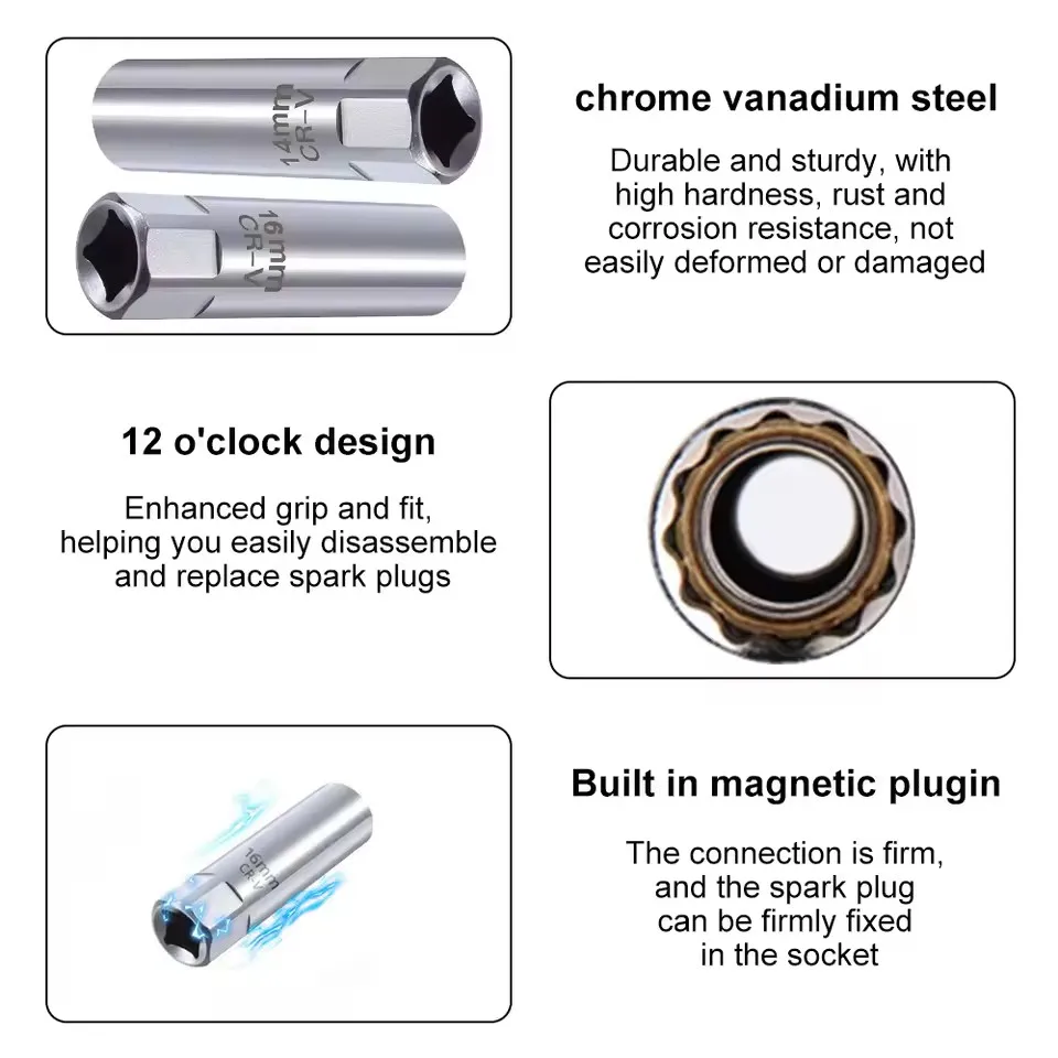 Kunci Soket Busi Mobil Hi-Spec Universal 14/16mm Kit Pemasangan Penggantian Perbaikan Magnetik Penghapus Busi Untuk Perbaikan Mobil