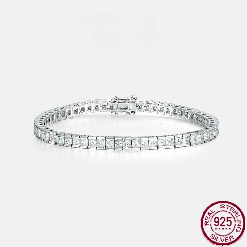 

New S925 sterling silver white zirconium inlaid single row color diamond bracelet, fashionable and versatile wedding jewelry