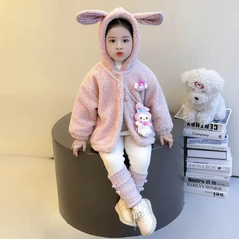 

Толстое теплое пальто My Melody для девочек, осень-зима 2022, новинка Kuromi, детские милые удобные мягкие комплекты из 2 предметов с героями мультфильмов аниме