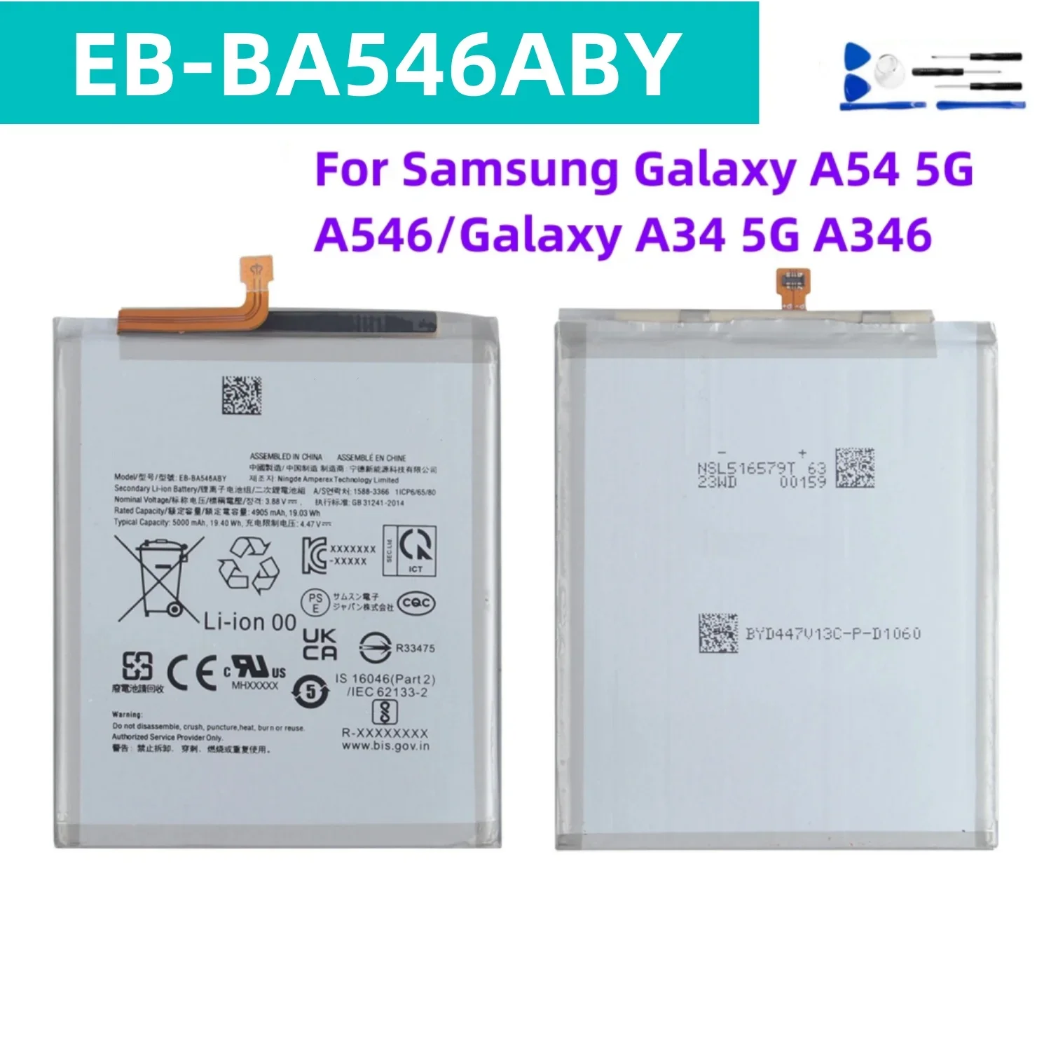 New 4905mAh/5000mAh EB-BA546ABY Battery For Samsung Galaxy A54 5G A546/Galaxy A34 5G A346 Batteries +Tools