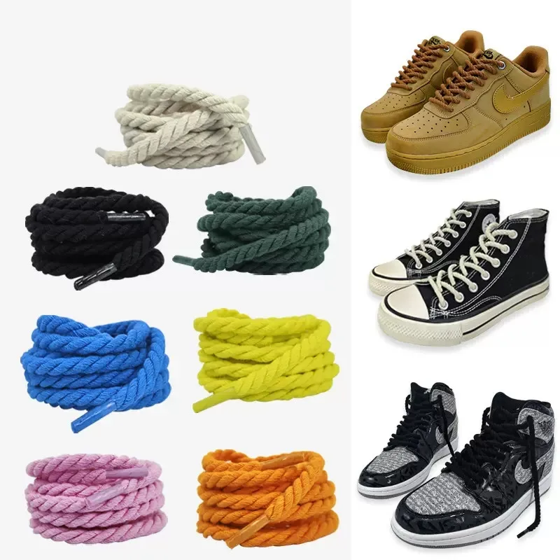 Vintage Cotton Linen Twist Weave Shoelaces Maserratula Rope Laces Men Women Trend Personality Sport Casual  Shoes Laces Dropsshi