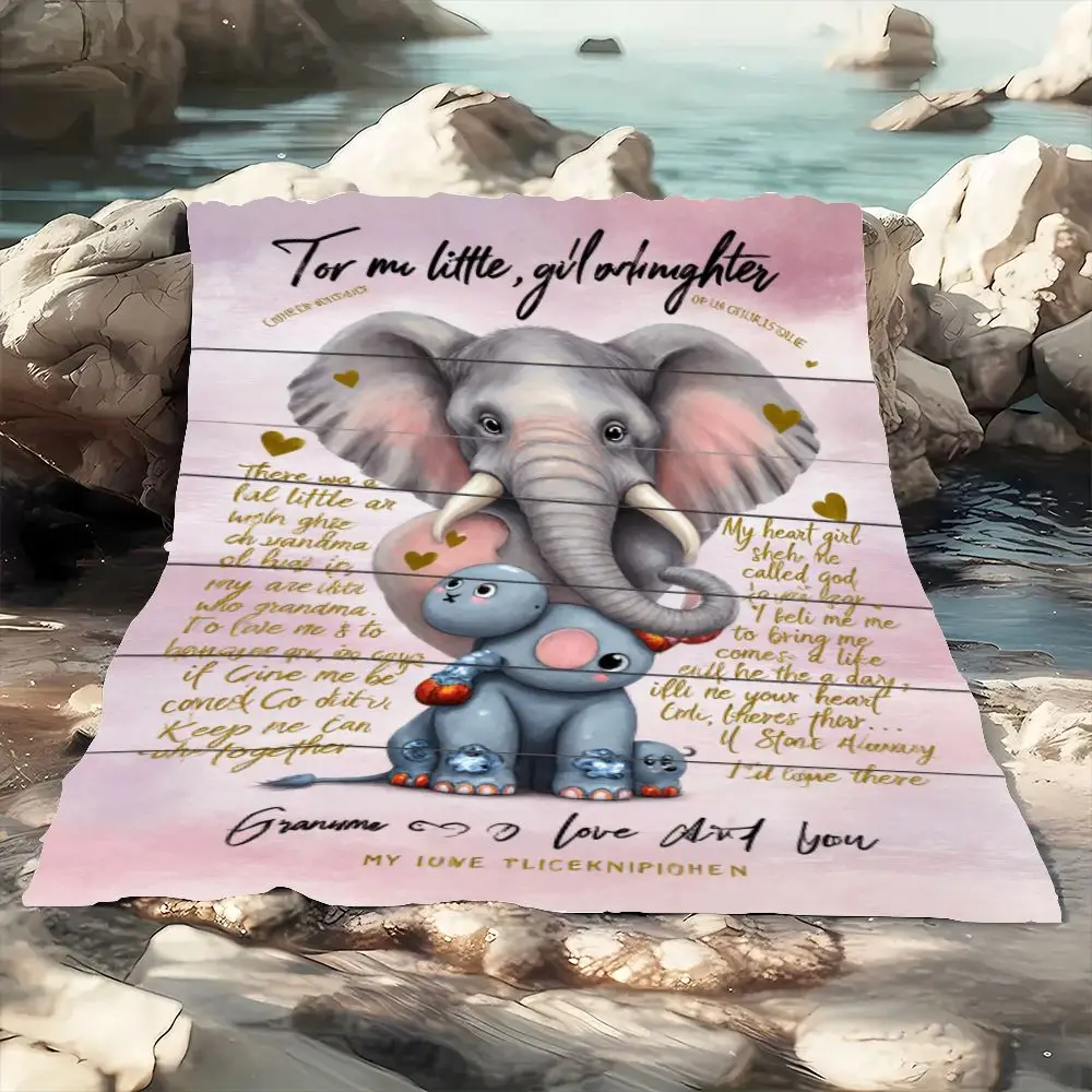 بطانية عمل فني على شكل فيل لطيف إلى حفيدة صغيرة - قصيدة ورسائل مكتوبة بخط اليد على شكل قلب، وردي فاتح من الخشب المطلي