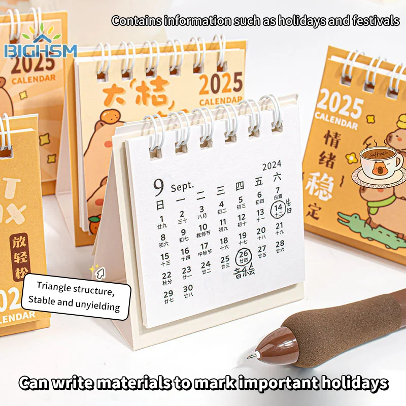 2025 Mini Catton Small Desk Calendar Pocket Portable Calendar Punch Plan Desktop Decoration