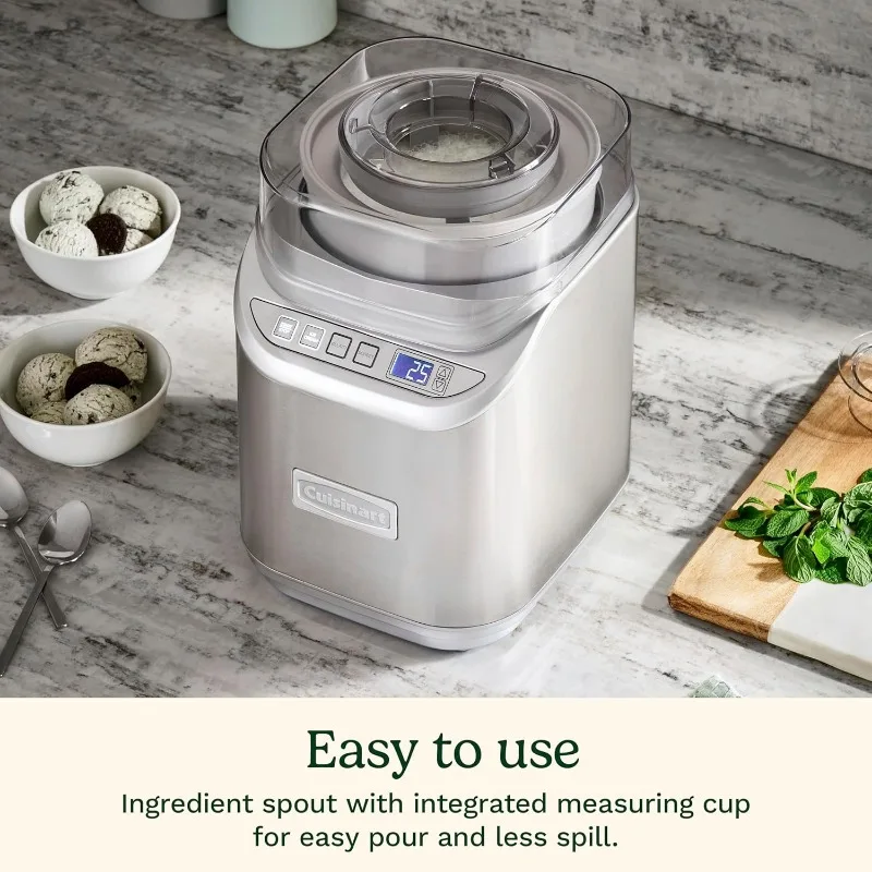 ماكينة صنع الآيس كريم من كوزينارت، 2 كوارت، زبادي فروزن كول كرييشنز، جيلاتو، صانعة شربات، شاشة LCD ومؤقت، ستانلس ستيل