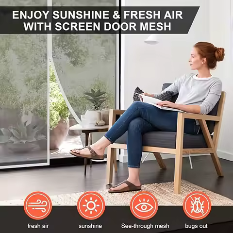 Magnetic Mesh Screen Door Curtain - Summer Mosquito and Insect Proof, Easy Install No-Drill Design for Living Room, Kitchen