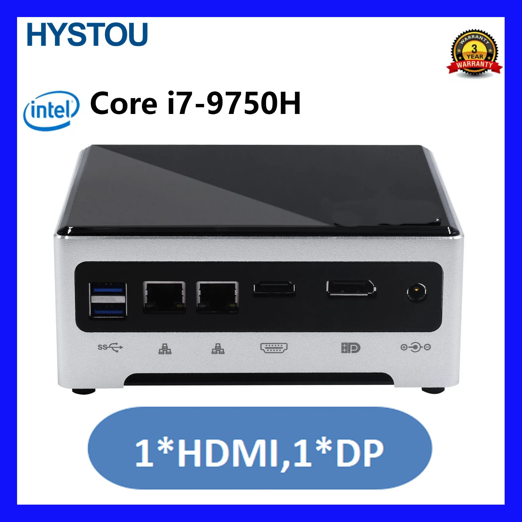 

HYSTOU Мини-ПК Quad Core i7 9750H Офисный бизнес-настольный компьютер DP HDMI 6 * USB3.0 Computador Win10 pro 4K Dual LAN WIFI