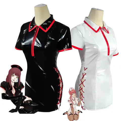 Anime Chainsaw Man Cosplay Costume Makima Power Sexy Nurse Uniform PU Leather Dress Suit Wig Women Halloween COSPLAY Outfits