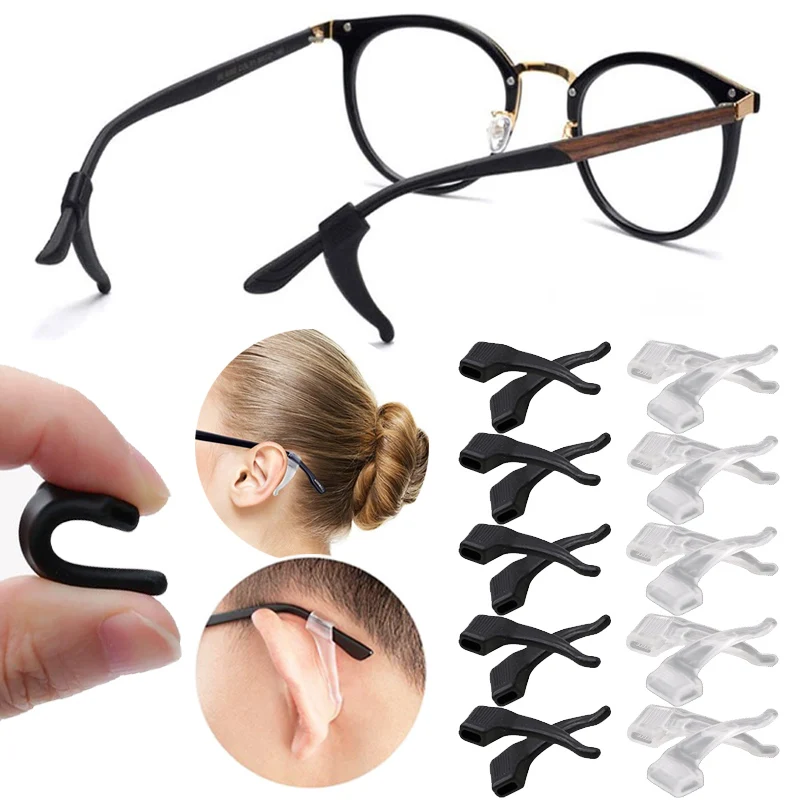 Silicone Anti-Slip Ear Hooks Suporte para óculos, preto, transparente, óculos elásticos redutor, óculos Acessórios, 40pcs