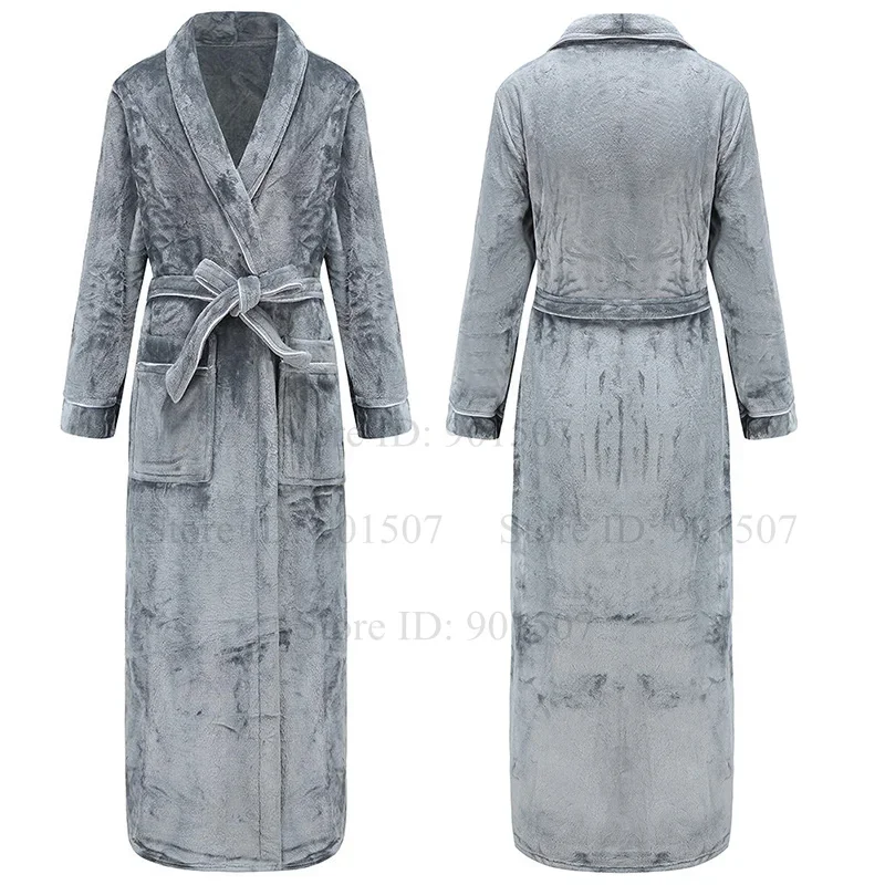 

Winter Autumn New Sleepwear Flannel Bathrobe Gown Gray Thicken Lady Elegant Nightwear Loose Kimono Robes Lovers Warm Homewear