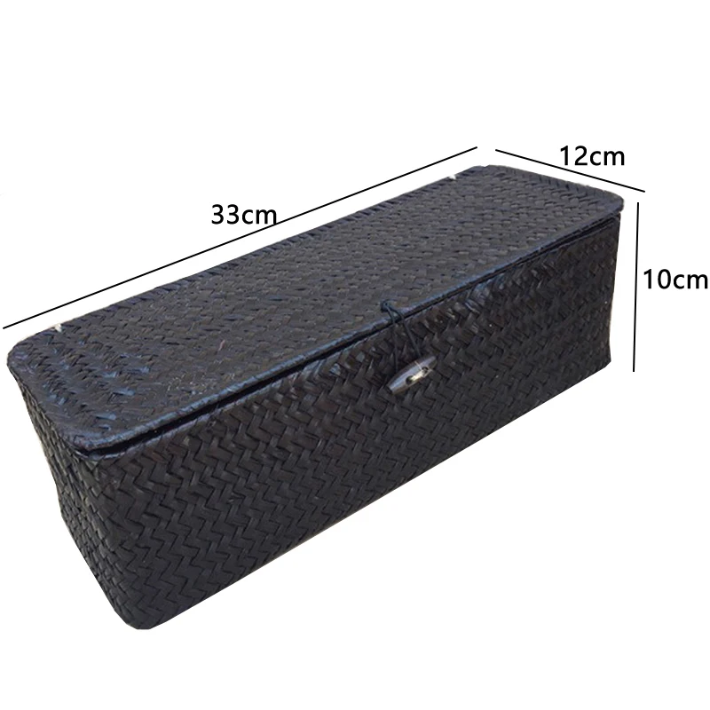 3 Compartment Storage Box Wicker Rattan Basket With Cover Sundries Holder Case Container Desktop Organizer