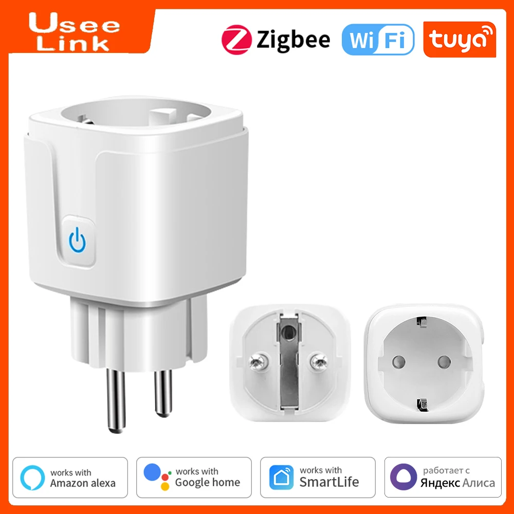 

Useelink Tuya Wifi/Zigbee Smart Socket EU Plug 16A Power Monitor Remote Control Smart Life APP Remote Control Alexa Google home