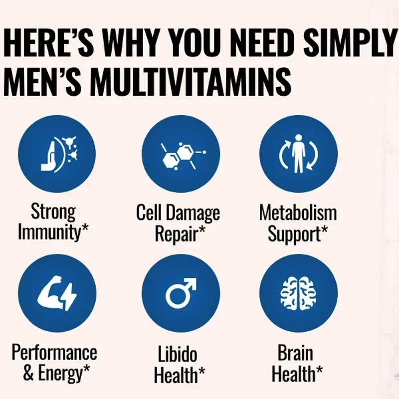 Men\'s Daily Multi Vitamin Capsules - Boost Energy and Immune Supplements, Provide Healthy Food, Free Delivery