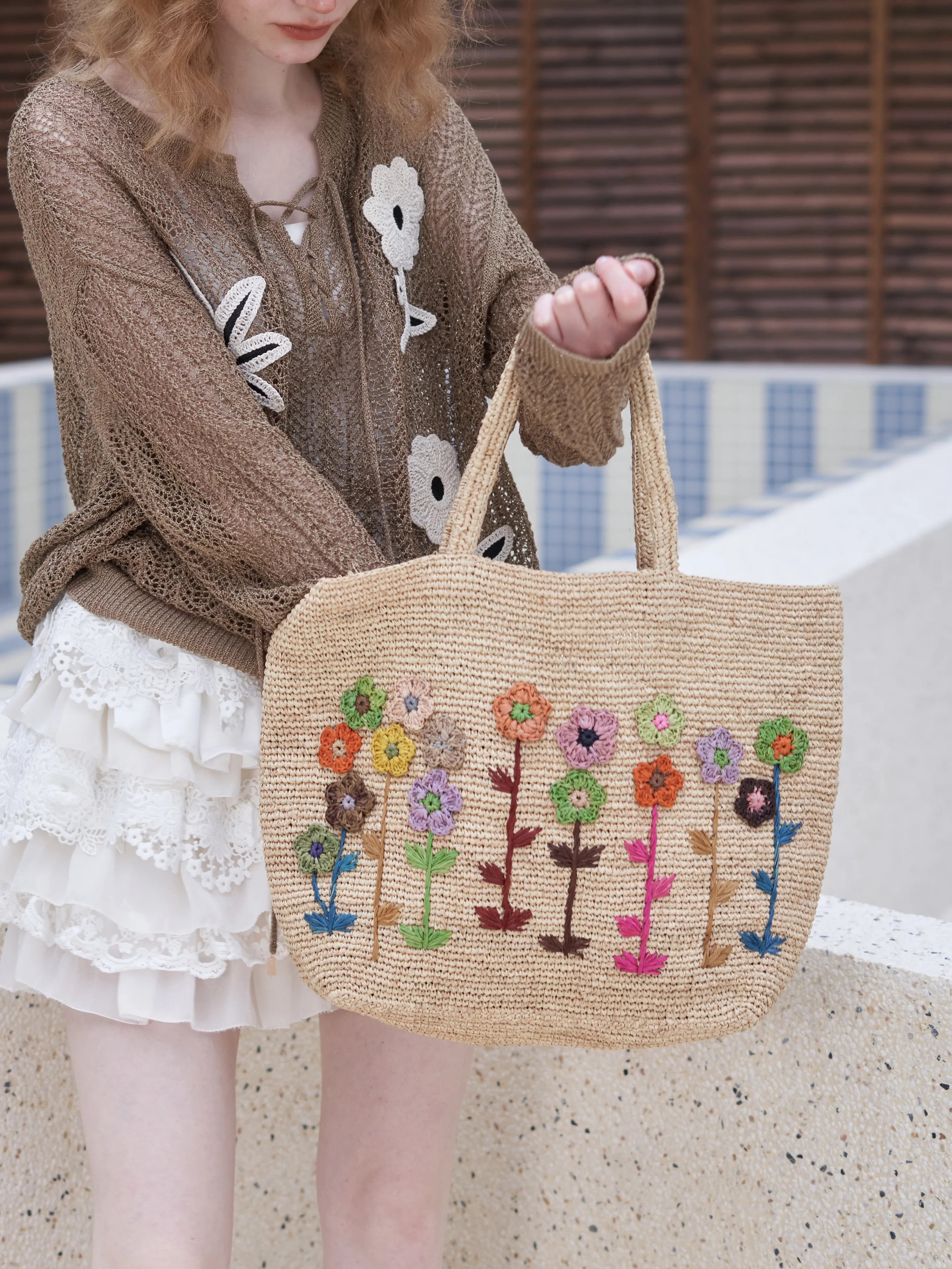 

Star Mountain Bag Laffey Grass Woven Embroidered Vacation Tote Bag Single Shoulder Large Basket Weave Bag Embroidered Handbag