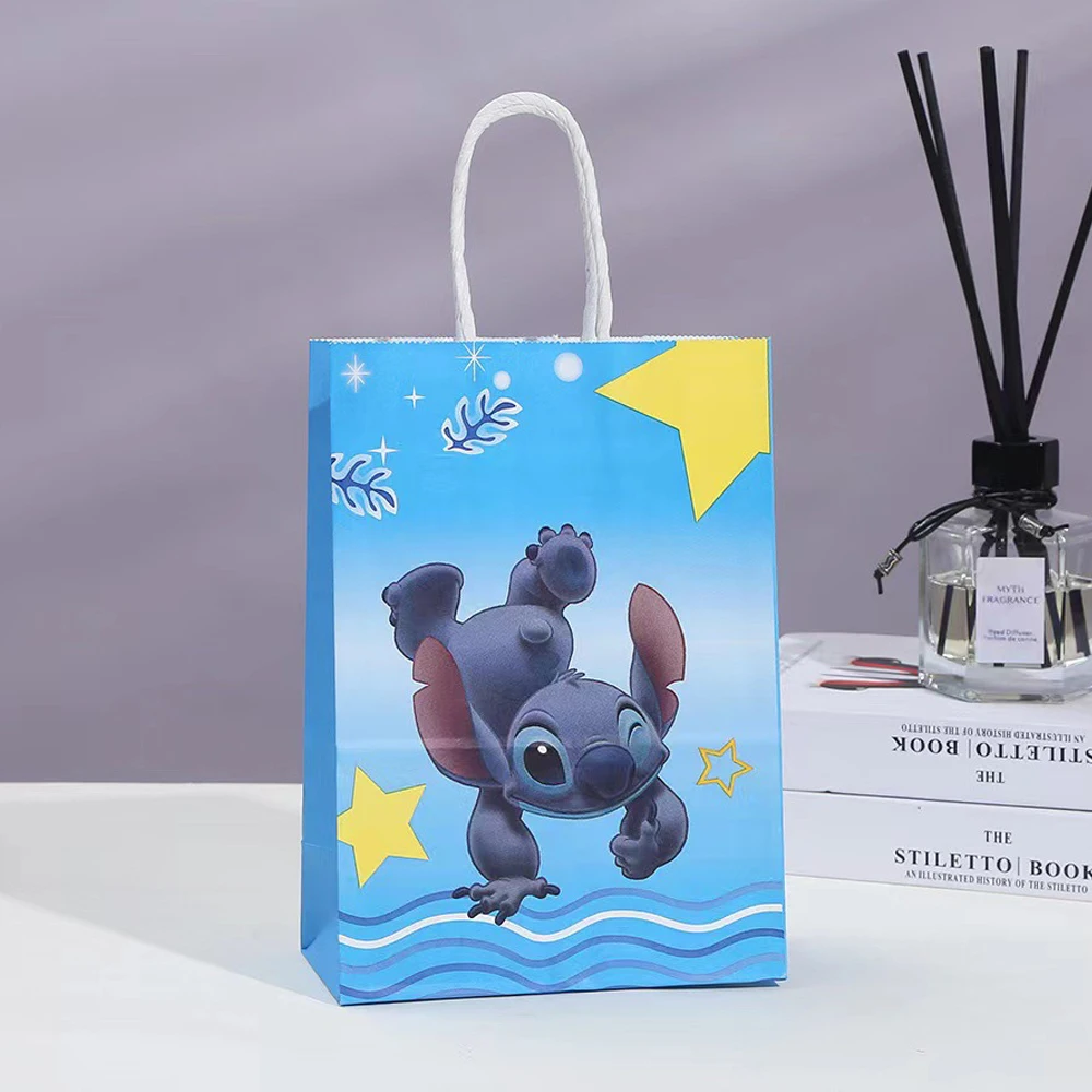 6/12/60 Pcs Disney Stitch Birthday Party Decor Gift Handle Bags Candy Bag Baby Shower Party Gift Color Blue Stitch Paper Bag