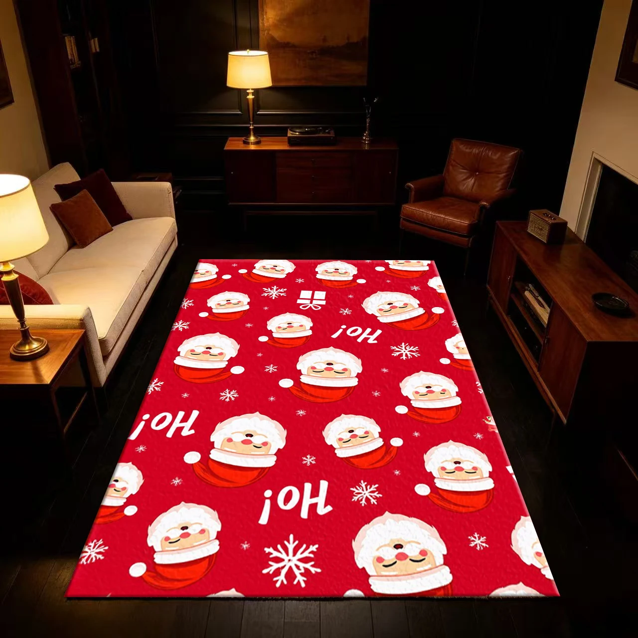 Christmas Santa Claus Snowflake Pattern Printed Carpet Christmas Holiday Floor Carpet Suitable for Home Living Spaces