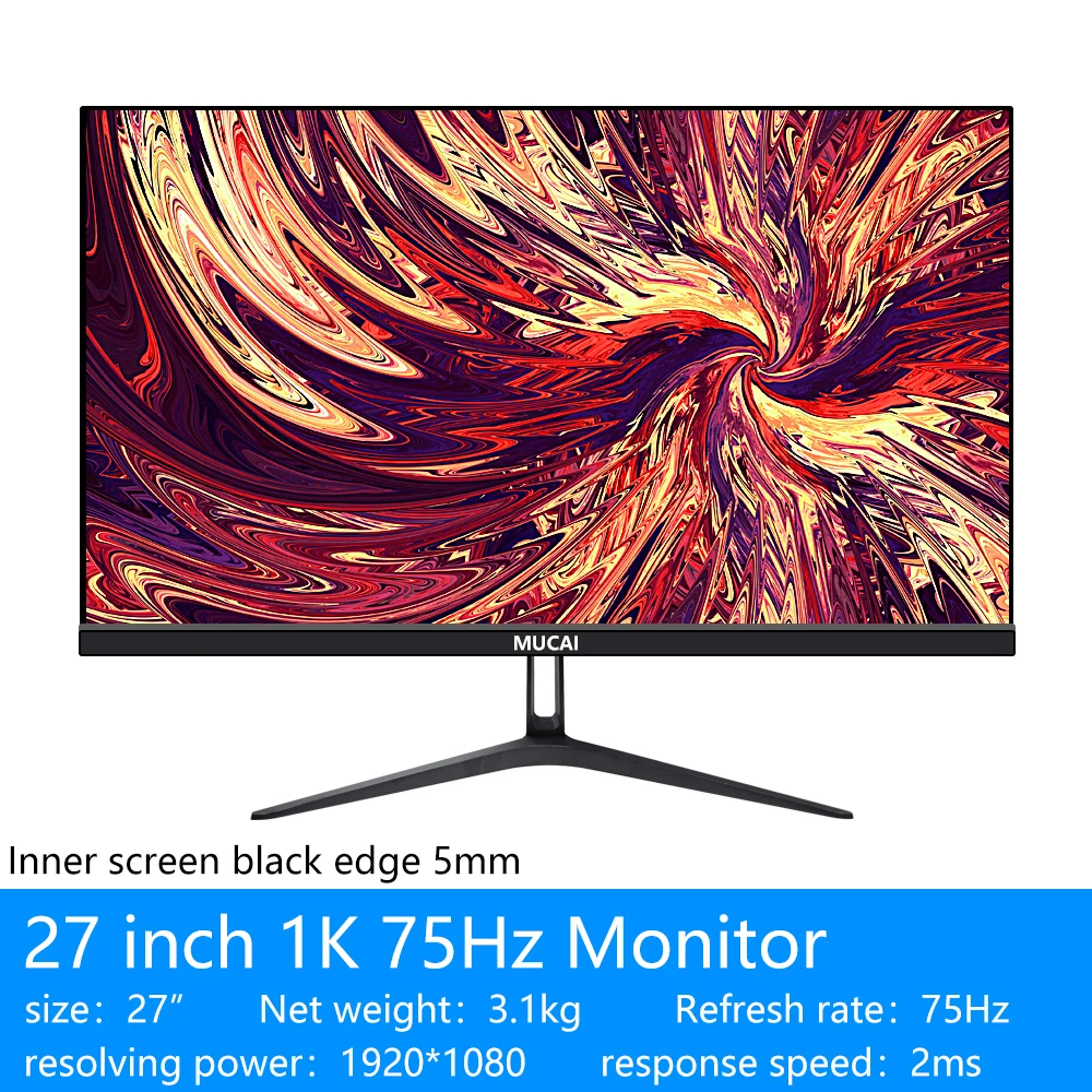 Imagem -03 - Mucai N270e 27 Polegada Monitor 75hz Display Ips Desktop Led Gamer Computador Fhd Tela Não Curvo Vga Hdmi Compatível 1920*1080