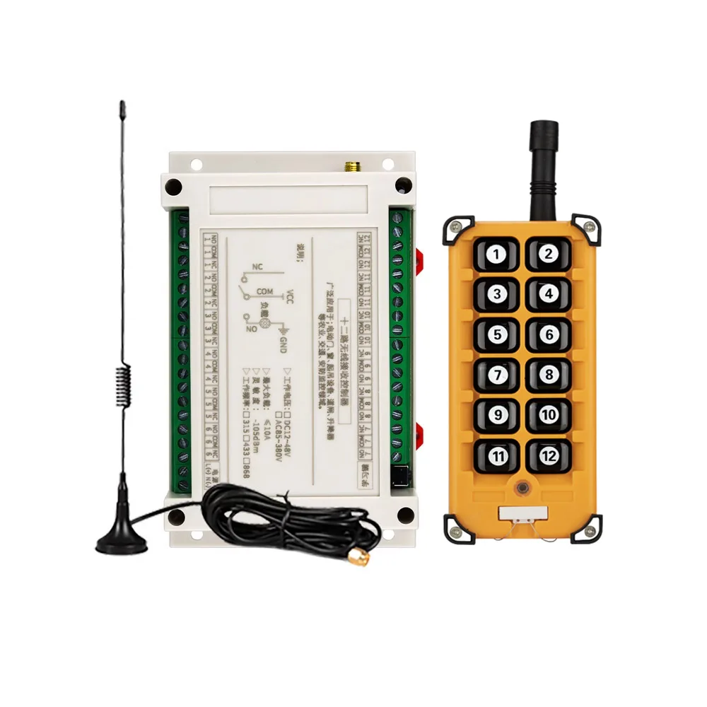 3000m DC 12V 24V 48V 433mhz 12 channel RF Wireless Remote Control switch Industrial crane Multiple power relay transmitter
