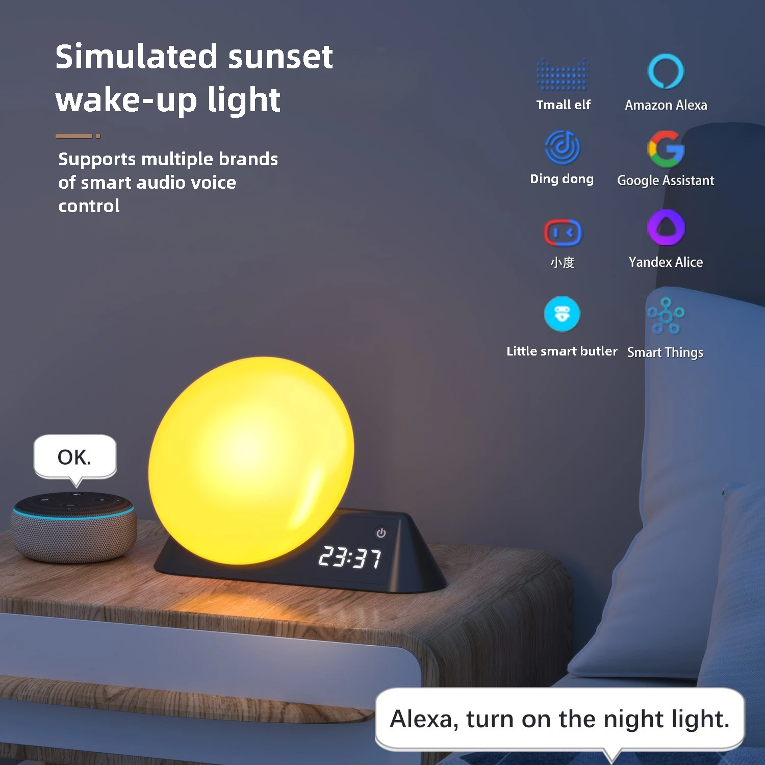 

Graffiti Smart Control LED Colorful Atmosphere Light 10 Colors Vertical Wake Up Light Bedside White Noise Kids Alarm Clock