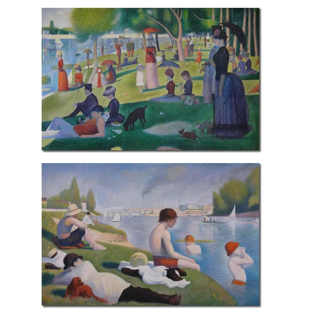 George Seurat Masterpiece Bathing Asnieres Divisionism Handmade Painting in Oils Canvas for Restaurant Bedroom Wall Decor