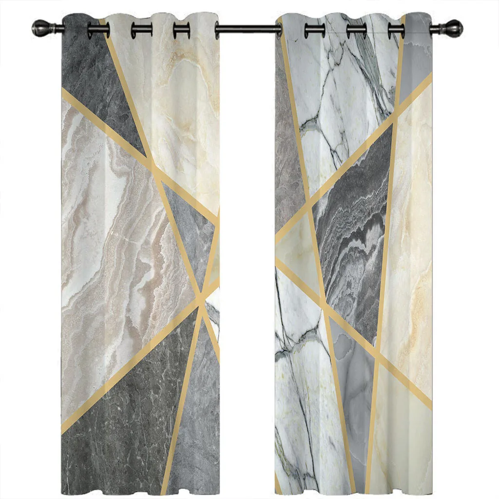 

HUANZHUANG Curtains Blackout Marble Texture Modern Color Printing Curtain Living Room Bedroom Home Decoration Adult Decorative