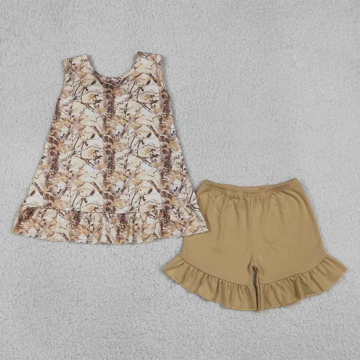 Baby Girls Summer Clothes Southern Leaves Camo Back Bow Tunic Ruffle Shorts Sets Toddler Outfit Children Kids Clothing Wholesale